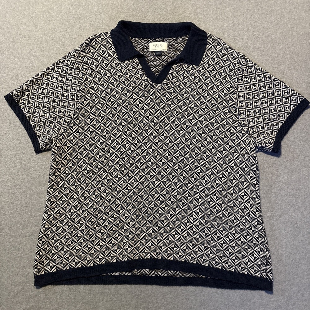 Vintage American Eagle 90s Golf Polo‎ Men's XL Blue White Sweater Material